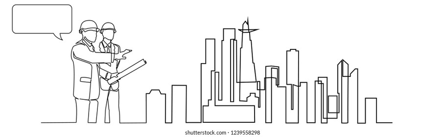 Continuous Line Drawing Engineer Building Construction Stock Vector ...