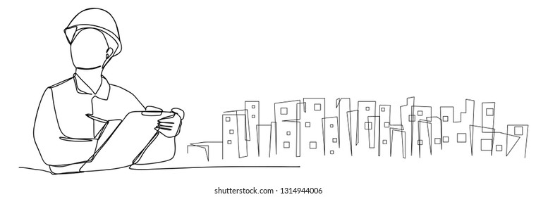 continuous line drawing engineer building
Construction supervision vector illustration simple.industry