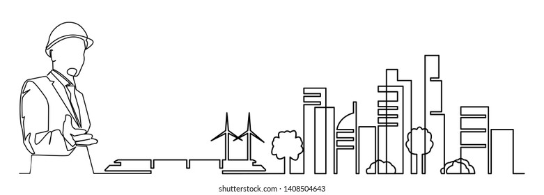 continuous line drawing engineer building
Construction supervision vector illustration simple.industry