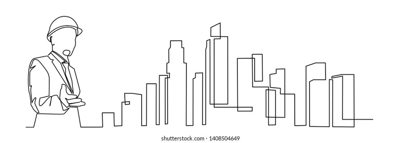 Continuous Line Drawing Engineer Building Construction Stock Vector ...