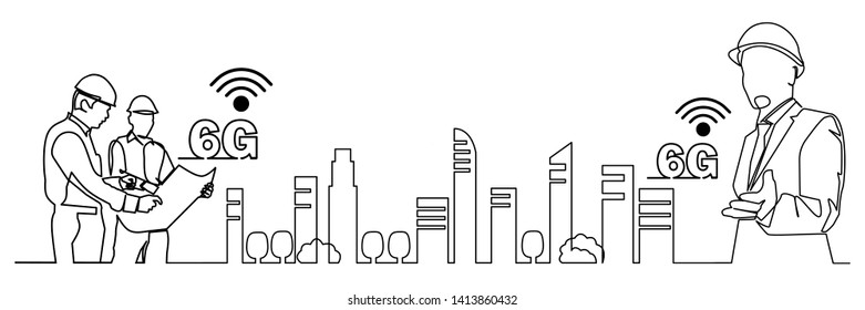 continuous line drawing engineer building
Construction supervision vector illustration simple. 6G logo icon internet service