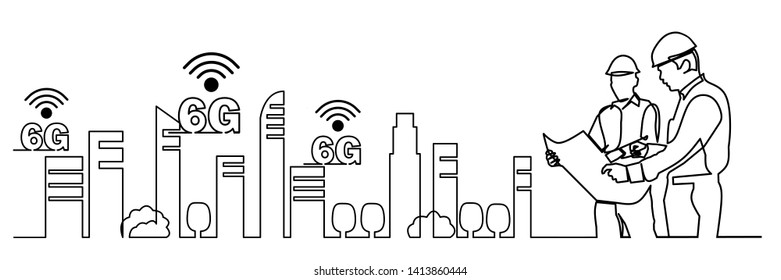 continuous line drawing engineer building
Construction supervision vector illustration simple. 6G logo icon internet service