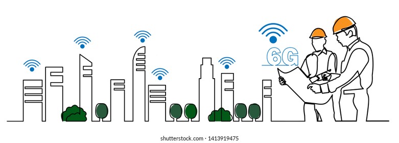continuous line drawing engineer building
Construction supervision vector illustration simple. 6G logo icon internet service