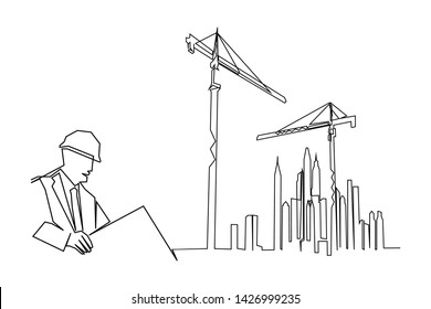 continuous line drawing engineer building
Construction supervision vector illustration simple.industry