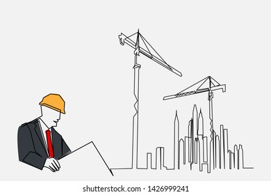 continuous line drawing engineer building
Construction supervision vector illustration simple.industry