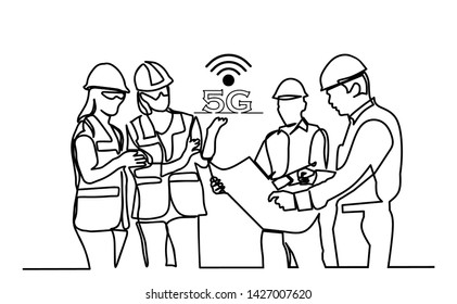 continuous line drawing engineer building
Construction supervision vector illustration simple. 5G logo icon internet service