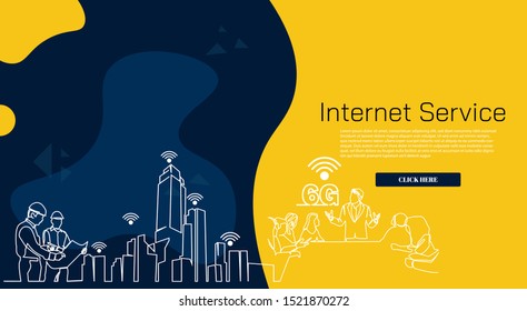 continuous line drawing engineer building Construction supervision simple. 5G/6G logo icon internet service internet advertising. Influencer marketing, social media or network promotion, SMM banner,