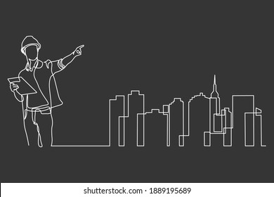 continuous line drawing engineer building
Construction supervision vector illustration simple.