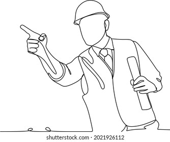 continuous line drawing engineer building Construction supervision vector illustration simple.