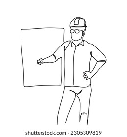 Konstruktionsgebäude für Endloszeichnung
Bauaufsicht, Vektorgrafik simpel. Handgezeichnete Illustration über Beruf.
