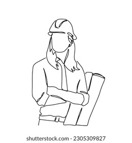 continuous line drawing engineer building
Construction supervision vector illustration simple.Hand drawn illustration about occupation.