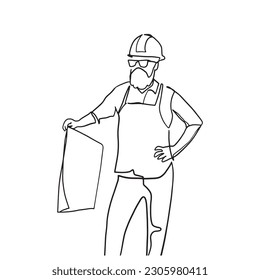 continuous line drawing engineer building
Construction supervision vector illustration simple.Hand drawn illustration about occupation.