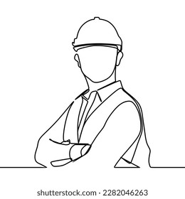 continuous line drawing of engineer professional construction worker