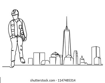 continuous line drawing of Engineers oversaw the construction.