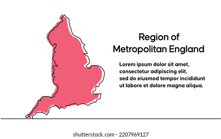 Continuous line drawing of England map. white background map for Education, Travel through cities in England, infographic, Science, Web Presentation in doodle style