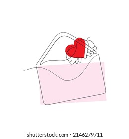 continuous line drawing envelope with love sign illustration vector