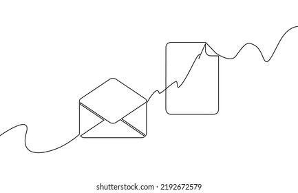 Continuous Line Drawing Of Envelope With Paper, Business Growth, Object One Line, Single Line Art, Vector Illustration