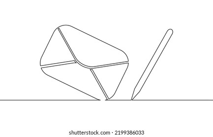 Continuous line drawing of envelope with pen, email message post letter, business growth, object one line, single line art, vector illustration