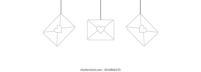 Continuous line drawing of envelope. Vector illustration, Letter, envelope, email icon isolated on white background. Continuous one line drawing. Vector Illustration . EPS 10 . 