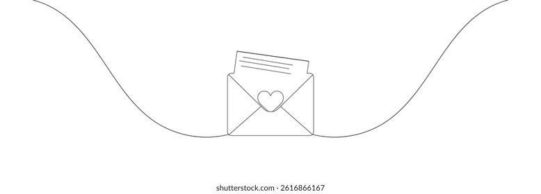 Continuous line drawing of envelope. Vector illustration, Letter, envelope, email icon isolated on white background. Continuous one line drawing. Vector Illustration . EPS 10 . 