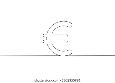 Continuous line drawing of Euro on white background.