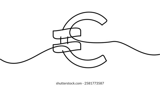 continuous line drawing of euro symbol. abstract line art illustration
