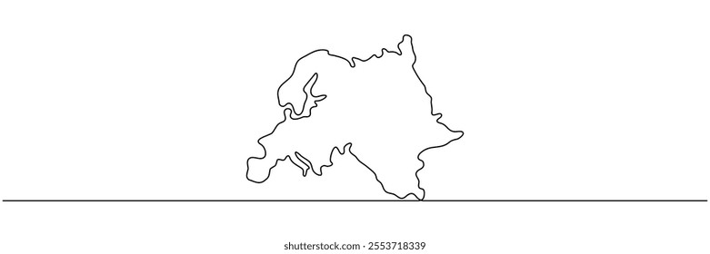 Kontinuierliche Linie, die Europa zeichnet. Liniensymbol des Kontinents der Weltkarte. Vektorgrafik einzeln auf Weiß.