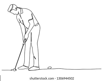 Continuous line, drawing of exercise by playing golf vector illustration