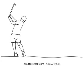 Continuous line, drawing of exercise by playing golf vector illustration