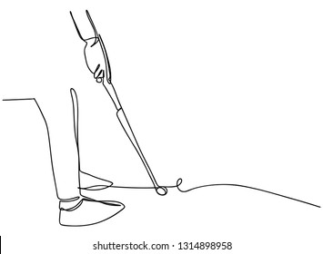 Continuous line, drawing of exercise by playing golf vector illustration