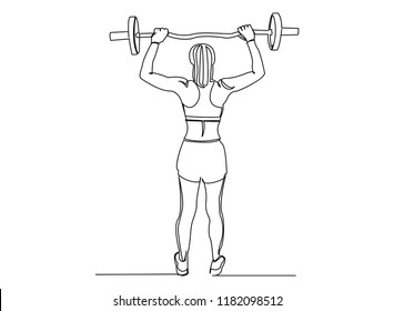 continuous line drawing of exercise, weightlifting, fitness concept, vector, illustration
