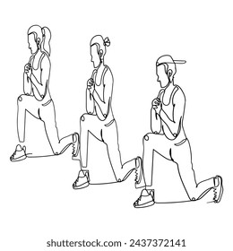 Continuous Line Drawing Exercise Woman with Squats. Illustration Icon Vector