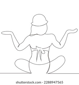 Continuous line drawing of exercising woman on white background. Hand drawn single line vector illustration