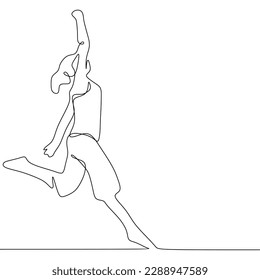 Continuous line drawing of exercising woman on white background. Hand drawn single line vector illustration