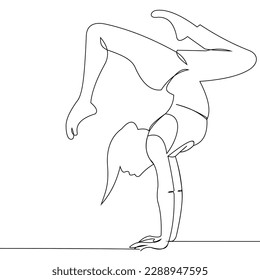 Continuous line drawing of exercising woman on white background. Hand drawn single line vector illustration