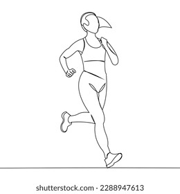 Continuous line drawing of exercising woman on white background. Hand drawn single line vector illustration