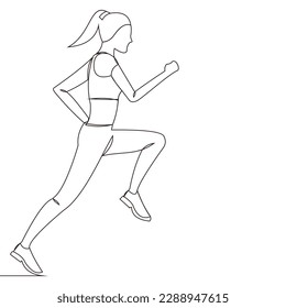 Continuous line drawing of exercising woman on white background. Hand drawn single line vector illustration