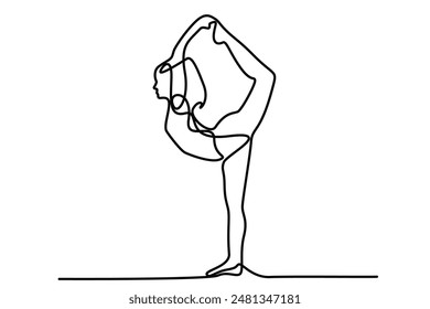 Línea continua dibujando la posición del yoga de la mujer del ejercicio. Ilustración vectorial de una sola línea dibujada a mano