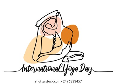 Dibujo de línea continuo ejercitando la postura de yoga de la mujer. Día Internacional del Yoga. Dibujado a mano Ilustración vectorial de una sola línea