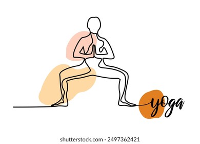 Dibujo de línea continuo ejercitando la postura de yoga de la mujer. Dibujado a mano Ilustración vectorial de una sola línea