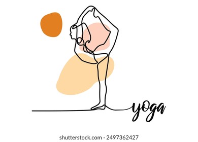 Dibujo de línea continuo ejercitando la postura de yoga de la mujer. Dibujado a mano Ilustración vectorial de una sola línea