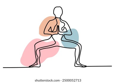 Dibujo de línea continuo ejercitando la postura de yoga de la mujer. Dibujado a mano Ilustración vectorial de una sola línea