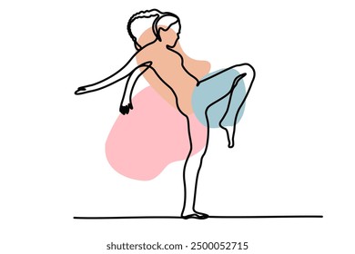 Dibujo de línea continuo ejercitando la postura de yoga de la mujer. Dibujado a mano Ilustración vectorial de una sola línea