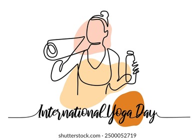 Dibujo de línea continuo ejercitando la postura de yoga de la mujer. Día Internacional del Yoga. Dibujado a mano Ilustración vectorial de una sola línea