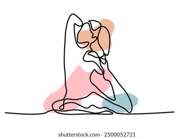 Dibujo de línea continuo ejercitando la postura de yoga de la mujer. Dibujado a mano Ilustración vectorial de una sola línea