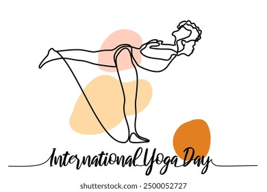 Dibujo de línea continuo ejercitando la postura de yoga de la mujer. Día Internacional del Yoga. Dibujado a mano Ilustración vectorial de una sola línea