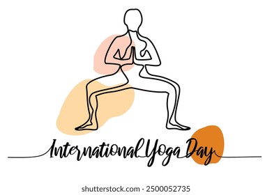 Dibujo de línea continuo ejercitando la postura de yoga de la mujer. Día Internacional del Yoga. Dibujado a mano Ilustración vectorial de una sola línea