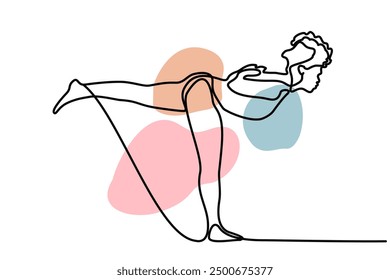 Dibujo de línea continuo ejercitando la postura de yoga de la mujer. Dibujado a mano Ilustración vectorial de una sola línea