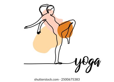 Dibujo de línea continuo ejercitando la postura de yoga de la mujer. Dibujado a mano Ilustración vectorial de una sola línea