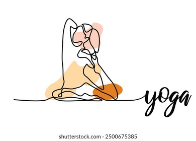 Dibujo de línea continuo ejercitando la postura de yoga de la mujer. Dibujado a mano Ilustración vectorial de una sola línea